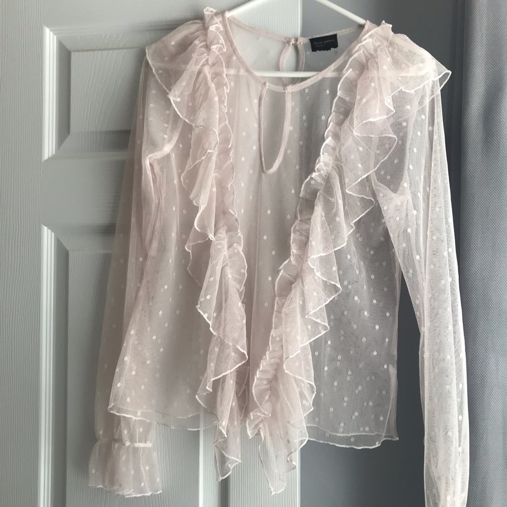 NEVER WORN! Sheer Polka Dot Ruffled Blouse